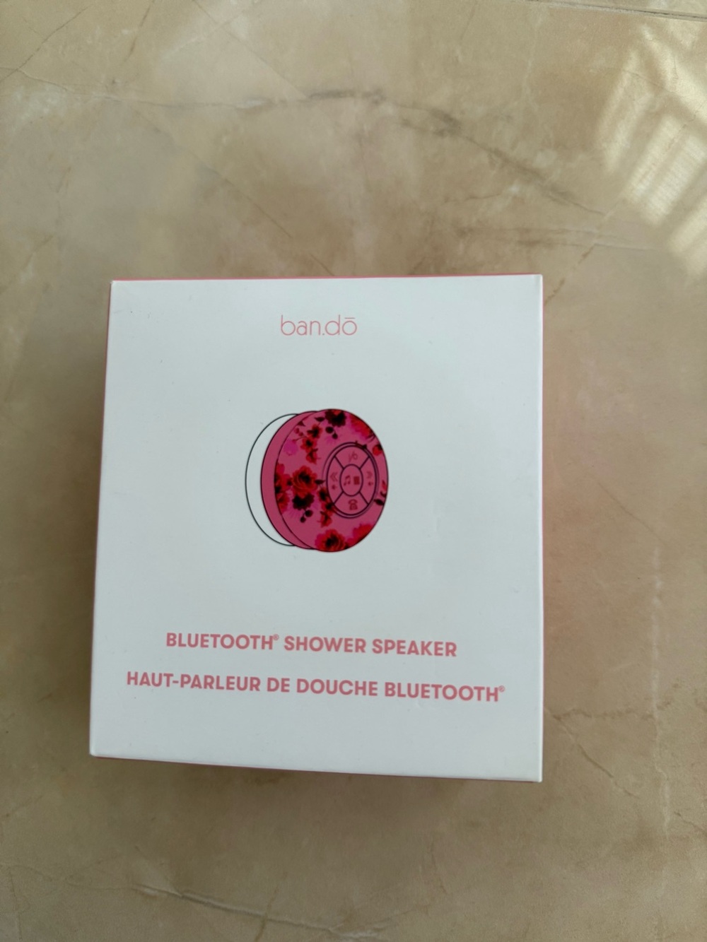 ban.do Bluetooth Shower Speaker in a pink floral